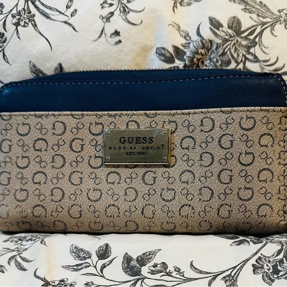Guess Tan and Blue Logo Wallet